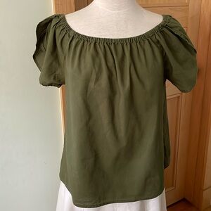 💥2 for $20 JOE FRESH Linen Short Sleeve Boho Peasant Army Green Top, Size S